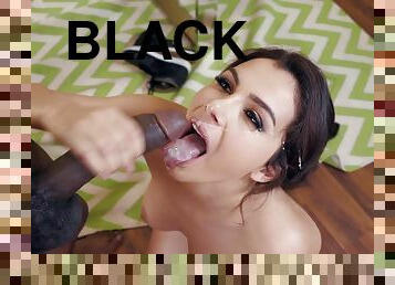 Bombshell brown eyed babe Valentina Nappi takes cum from a black guy