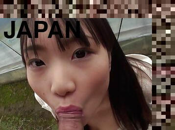 Japanese slut, Mikoto Mochida sucks a stranger's dick outdoors, uncensored