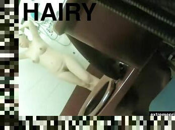 My hairy wife soaping in the bathroom. Unware of the hidden camera.