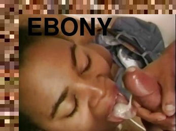Ebony babe Viva gets her mouth filled with cum from an older white guy