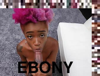 Buxom ebony Alexandria gets on her knees and sucks on casting