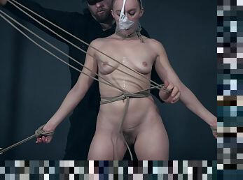 Obedient blonde beauty Riley Reyes tied up and abused in the dungeon