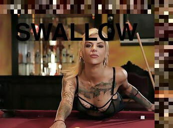 Bonnie Rotten has to ride dick and swallow cum for loosing a game