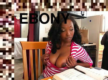 Cum shot on ebony tits of Daya Knight after a hard fuck