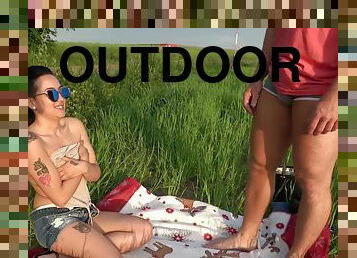 Outdoor cowgirl sex and a mouth full of cum for teen babe Emily