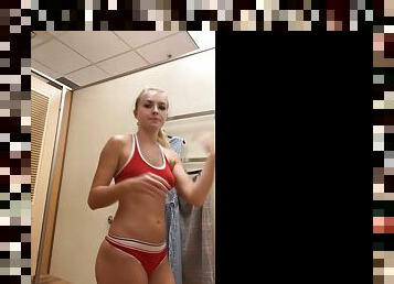 Sporty amateur blonde teen babe Angelina shows off her perfect ass