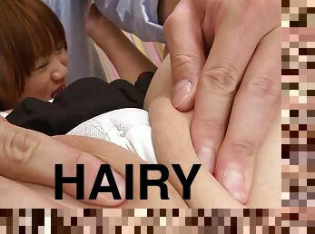 Close up hairy pussy toy play for Japanese babe in white panties