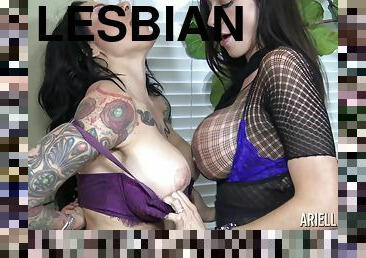 Ariella Ferrera reveals her tits to her lesbian honey and fucks her