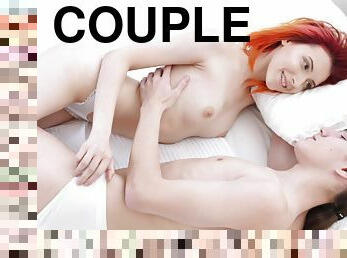 Pale redhead teen babe Elin Holm pounded doggy style on the bed