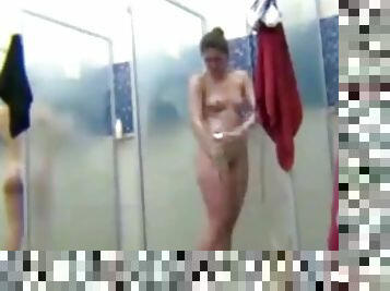 Some sexy hairy milfs in shower room