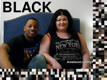 Chunky BBW pounded by two big black cocks