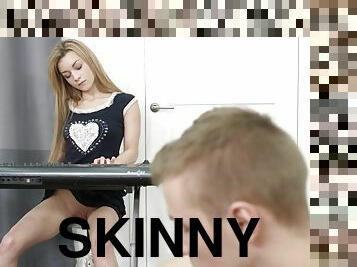 Skinny blonde teen Sonia Sweet drops piano practice to fuck