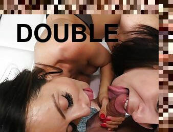 Ariella Ferrera and Shelby Paris providing best double blowjob ever