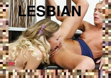 Lesbians enjoy with vibrator and fingers