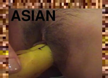 asiatique, masturbation, chatte-pussy, solo, banane, insertion