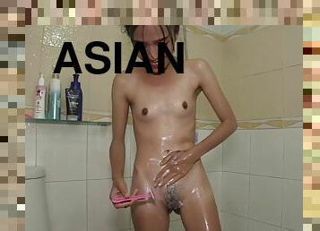 aasialainen, kylpy, pillu-pussy, teini, thai, suihku, ajettu