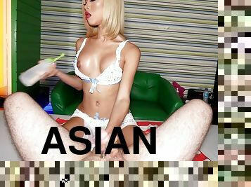 [censored] Asian ladyboy teen blonde Itim gets her tight ass toyed and fucked