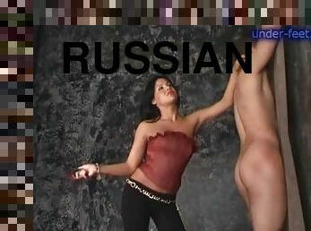 Russian brunette spanking her slave superbly in femdom porn