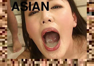 Cute Asian girl Mao Hamasaki likes when friends fuck her on the floor