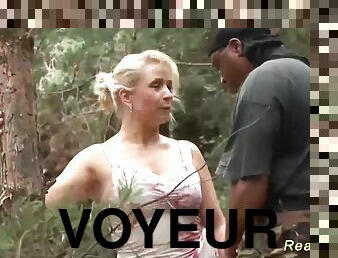 voyeur filming a extreme hot german milf which gets rough interracial banged in the woods