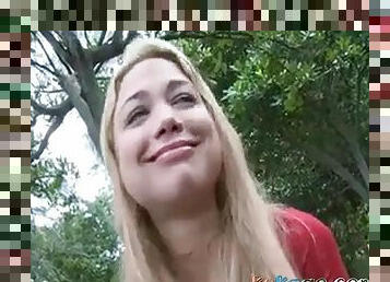 Blonde teen bj in the park