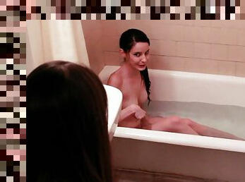 Skinny Rilee Marks has fun with a sweet friend in the bathtub