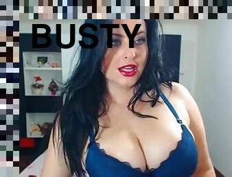 Busty Brunette in blue bra  cum web cam