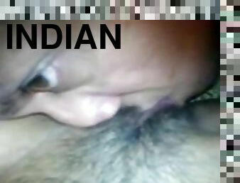 Indian gf gets her hairy pussy licked wet after sucking fat cock