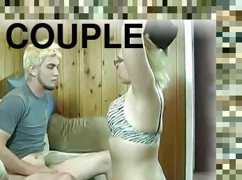 Cute chubby blonde films her first homemade sex flick while she sucks and fucks her boyfriend