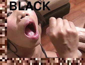 This Thai teen gets all dressed up in a little black dress and stockings