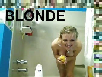 Sexy and slutty blonde teen installs a cam in her bathroom