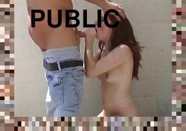 Redhead pissing in public places and fucking in the corner