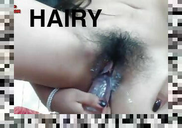 Hairy teen fucking dildo very hard