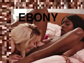 Ebony lez fingered by small titted white lesbian BFF