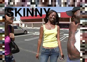 Skinny ebony-skinned porn star enjoying a hardcore FFM threesome