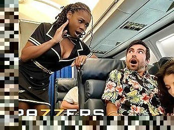 BRAZZERS - Naughty Girls LaSirena69 & Hazel Grace Go To The Back Of The Plane & Share Lucky's Cock