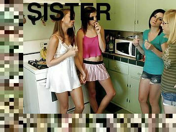 Horny sorority sisters get freaky on the bathroom floor