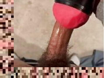 Stroking 7.5 Inch Cock with Dragon Muzzle Fleshlight (no sound)