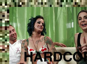 Tattooed punk with a fetish is anally drilled on the sofa and loving it