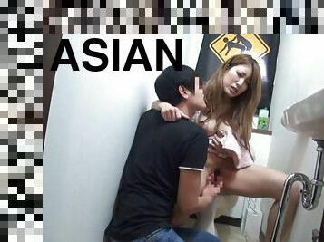 Buxom Asian cutie gets banged in the toilet at a party