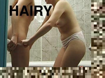 Hairy cunts need trimming and the girls help each other