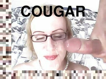 Cougar in glasses gets facial cumshot after getting nailed Hardcore