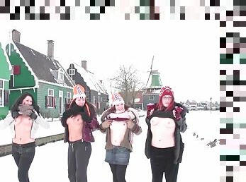 Euro teens get filmed while practicing winter sports in the nude