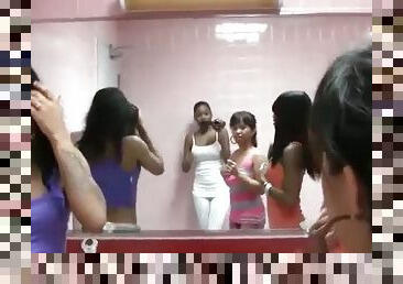 Ebony hotties showing assets in college toilet