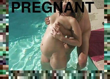 Starting from the pool, pregnant lady experiences a superb bed sex