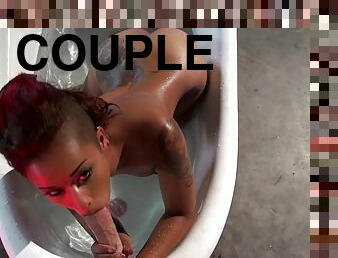 Skin Diamond gets bent over and pounded in her bath tub