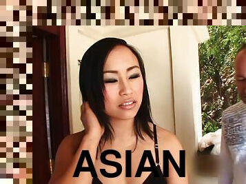Bella Ling gets her hot Asian pussy slammed after sucking a prick