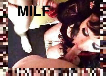 Hardcore homemade MMF threesome clip with a brunette milf