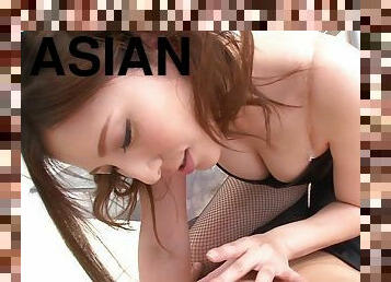 Sizzling Asian chick gets fucked after giving a blowjob and a titjob