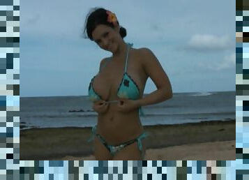 Denise milani blue bikini beach